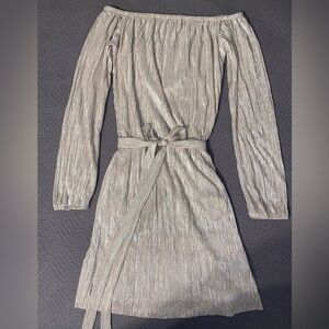 Lulu's Metallic Champagne Long Sleeve Cocktail Dress